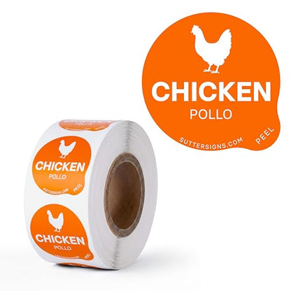 Chicken Food Labels 500 pcs | 1" Dot Bold Sticker Labels for Party Buffet, Delis, Sandwich Shops, Food Containers - size: 1" (Bold)