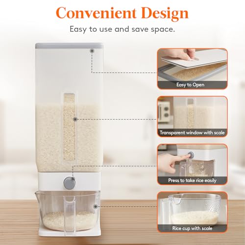 Lifewit Rice Dispenser 25 Lbs(11.3kg), Rice Storage Container Sealed Moisture Proof with Measuring Cup for Kitchen Pantry Household, BPA-Free, 1 Pack Clear - color: Clear