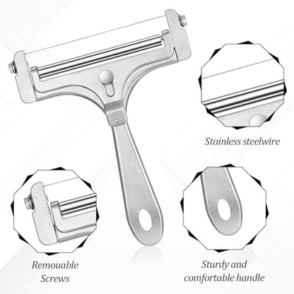 Lusofie Wire Cheese Slicer 4 Extra Wires Stainless Steel Wire Cheese Slicer For Block Cheeses Adjustable Kitchen Butter Block Slicing Tool