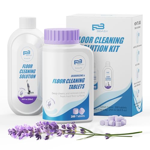 Floor Cleaning Tablets Kit Compatible with Tineco Cleaning Solution, 200 Count Lavender Scent Multi-Surface Floor Cleaner Tablets with 250ml Mixing Bottle, for All Robot Vacuum Mop Hardwood Tile