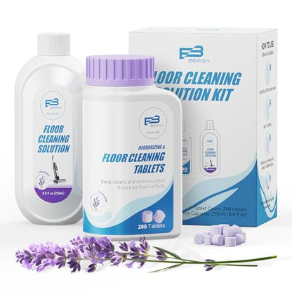 Floor Cleaning Tablets Kit Compatible with Tineco Cleaning Solution, 200 Count Lavender Scent Multi-Surface Floor Cleaner Tablets with 250ml Mixing Bottle, for All Robot Vacuum Mop Hardwood Tile