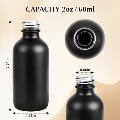 Small Glass Bottles with Lids Boston Round Shot Bottles for Health, Immunity, Ginger Juice, Essential Oils, Potion - Leak Proof Mini Travel Containers (Black Frosted, 2oz-48Pack) - color: Black Frosted, size: 2oz-48Pack