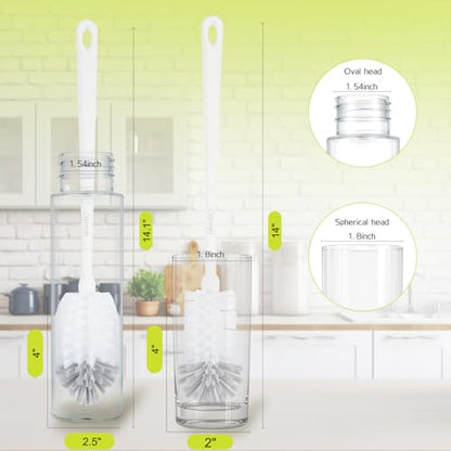 2 Pack 14 Inch Bottle Brush & 12 Inch Straw Brush Cleaner Set - Heavy Duty Kitchen Bottle Brushes for Cleaning Water Bottles, Mugs, Sippy Cups & Tumblers, Lab Use (Large) - size: with 10mm Straw Brush