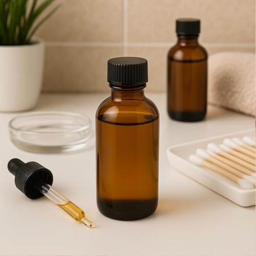 6Packs 60ml Amber Glass Boston Round Bottles with Black Caps Refillable Empty Containers 2Oz Liquid Storage Glass Bottles for Essential Oils, Serums, Perfumes, DIY Skincare, Aromatherapy