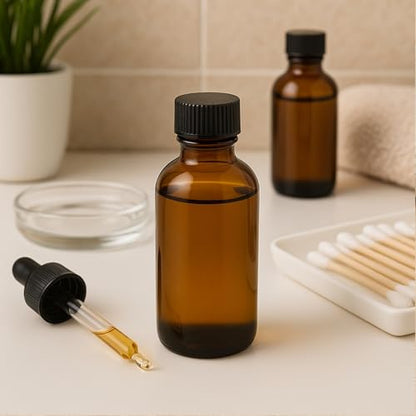 6Packs 60ml Amber Glass Boston Round Bottles with Black Caps Refillable Empty Containers 2Oz Liquid Storage Glass Bottles for Essential Oils, Serums, Perfumes, DIY Skincare, Aromatherapy