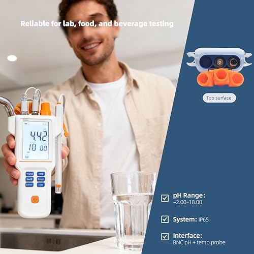 PH210E pH Tester Digital for Water Tester for Drinking Water IP65 Waterproof Portable pH Meter ±0.01pH Accuracy ATC Auto-Hold 200 Sets Memory for Pool Aquarium Lab - style: Standard Portable Model