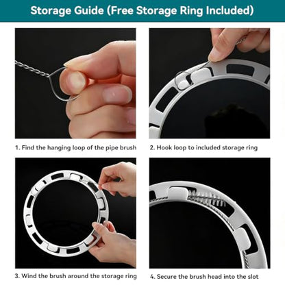 2-in-1 Drain Cleaning Kit-160 Inch Flexible Stainless Steel Drain Brush and 80 Inch Spring Drain Auger - style: 160 IN