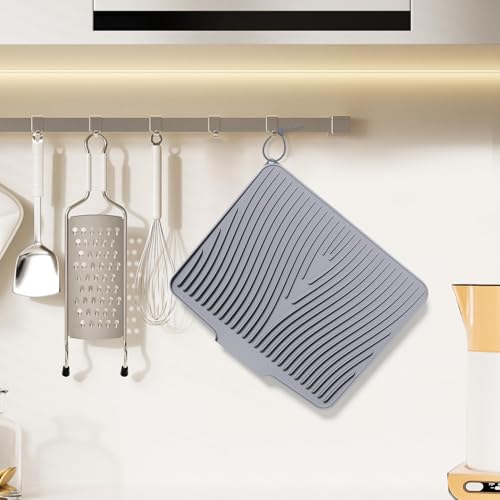 Silicone Dish Drying Mat for Kitchen counter, 15.8"x13" 2Pcs Extra Large Non-Slip Drain Pad with Built-in Drainage, Heat Resistant Dishwasher Safe, Grey - color: Grey-2pcs, size: 15.8" x 13"