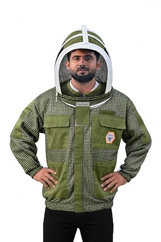 Beekeeping Jacket with Veil 3-Layer Ultra Ventilated Veil Fencing YKK Zippers Full Protection Suit Carrying Bag (BP-301-Green)-L - color: Green Fencing Veil, size: Large