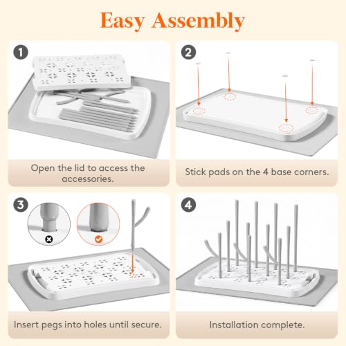 Lifewit Baby Bottle Drying Rack with Tray & Drain Mat, Portable Bottle Drying Tree for Home & Travel, Space Saving Dryer Holder for Nipples, Pump Parts, Pacifiers Storage, Newborn Essentials, BPA Free