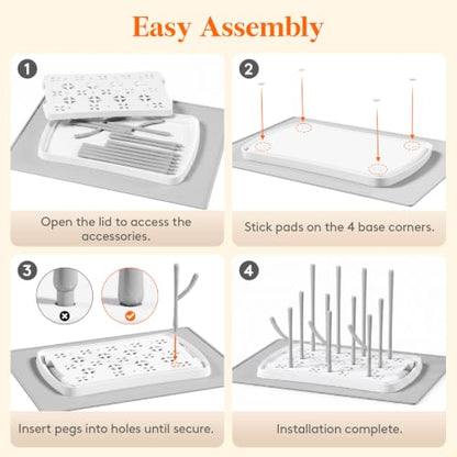 Lifewit Baby Bottle Drying Rack with Tray & Drain Mat, Portable Bottle Drying Tree for Home & Travel, Space Saving Dryer Holder for Nipples, Pump Parts, Pacifiers Storage, Newborn Essentials, BPA Free