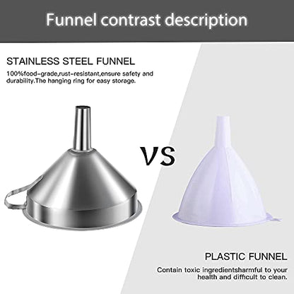 Stainless Steel Funnels for Kitchen Use, Kitchen Metal Funnel Set with Strainer Stainless Steel Funnels for Filling Bottles, Food Grade Funnel Set of 3 Transfer for Liquids Spices - color: 3PCS-5.9in&5.1in&4.3in