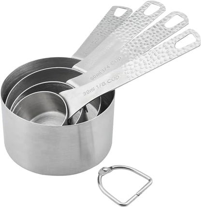 Measuring Cups and Spoons Set, 10 Piece Measuring Cup Set, 18/8 Stainless Steel Measuring Cups Spoons & Leveler, Baking Measure Cups, Kitchen Measurement Cups, Kitchen Gadgets for Cooking - color: Siliver