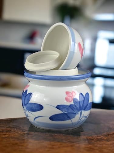Porcelain Pickling Jar with 2 Lids Lotus Fermenting Pickling Kimchi Crock Food Storage 7"