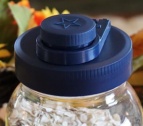 Brewing America Glass Mason Jar Pitcher with Lid - Azure Jar, 1 Quart (32 oz) with Blue Wide Mouth Pour Lid, for Drinking or Pouring - color: Old Glory Blue