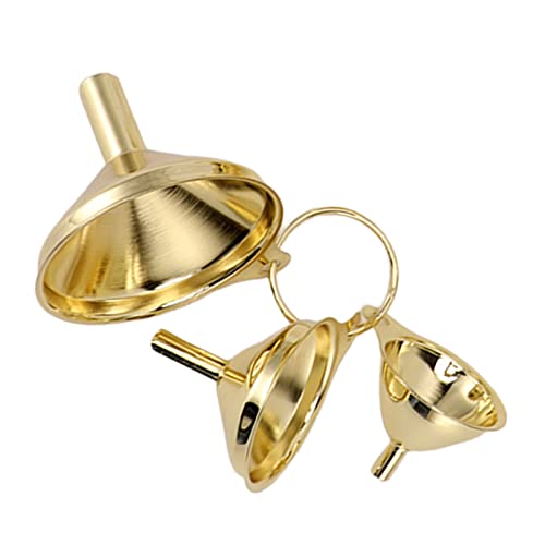 Stainless Steel Funnel, 3 Pack Gold Metal Kitchen Funnel Set, Food Grade Kitchen Gadgets Accessories, Mini Funnels for Filling Bottles, Liquid Transfer, Cooking, Car Oil, Lab Use