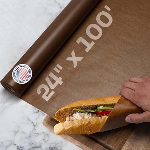 Brown Wet Wax Paper Roll 24" x 100' - USA-Made Moisture-Repellent Cooking Paper for Packing, Storing & Freezing - Heavy-Duty Food-Safe Wrapping Material for Meat, Cheese & Baked Goods by IDL Packaging - size: 24" x 100 feet