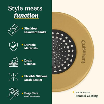 Cuisinart Sink Strainers- 2 Pack Kitchen Sink Drain Strainer & Food Catcher with Enamel-Coated Stainless Steel Rim and Silicone Base, Fits Standard 3.5" Drains, Outer Diameter 4.35", Scratch-Safe - color: Gold