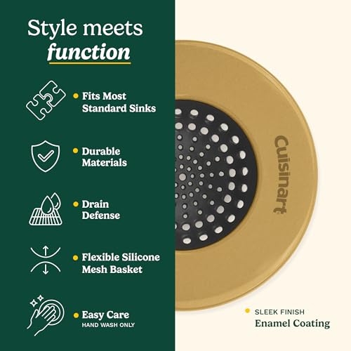 Cuisinart Sink Strainers- 2 Pack Kitchen Sink Drain Strainer & Food Catcher with Enamel-Coated Stainless Steel Rim and Silicone Base, Fits Standard 3.5" Drains, Outer Diameter 4.35", Scratch-Safe - color: Gold