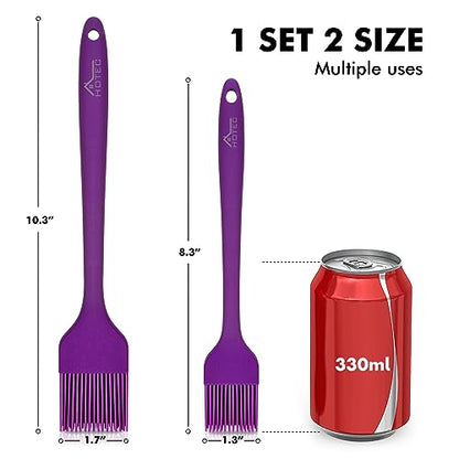 HOTEC Basting Brushes Silicone Heat Resistant Pastry Brushes Spread Oil Butter Sauce Marinades for BBQ Grill Barbecue Baking Kitchen Cooking BPA Free Dishwasher Safe (Purple) 2pcs - color: Purple