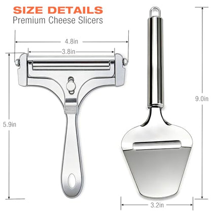 2 Pack Cheese Slicers, AIDOIT Stainless Steel Wire Cheese Slicer with Cheese Plane Tool, Adjustable Thickness Cheese Cutter with 8 Extra Wires for Soft, Semi-Hard, Hard Cheeses - color: Silver-a