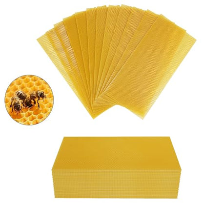 Bee Hive Foundation Sheets - 30 Pcs Pure Beeswax Comb Foundation 7.68 x 16.34 Inch, Beekeeping Supplies for Langstroth Hive Frames, Increases Honey Production & Colony Development