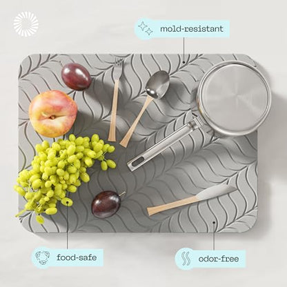 Deepstone Diatomite Stone Dish Drying Mat – Fast-Drying Natural Diatomaceous Earth Kitchen Countertop Drying Board – Super Absorbent & Non-Slip, 16 x 12 in (Gray) - color: Gray