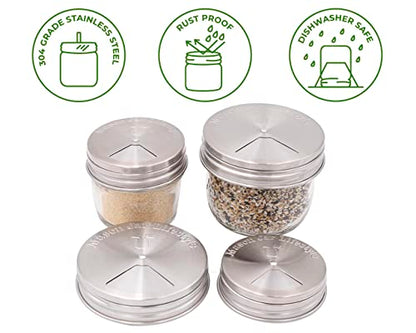 Mason Jar Lifestyle Adjustable Spice Shaker Lids for Wide Mouth Mason Jars – 4 Pack Stainless Steel Tops with Shaker and Pour Options – Seasoning Dispenser Lids - size: Wide Mouth