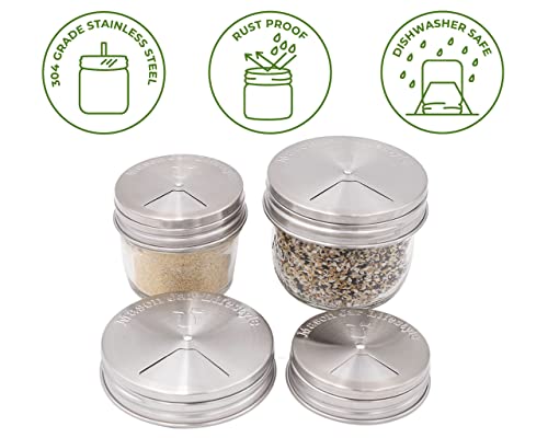 Mason Jar Lifestyle Adjustable Spice Shaker Lids for Regular Mouth Mason Jars – 4 Pack Stainless Steel Tops with Shaker and Pour Options – Seasoning Dispenser Lids - size: Regular Mouth