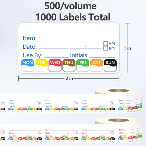 2 Rolls 1000 Pcs 1 X 2 inch Removable Food Date Sticker Labels, Easy to Write for Freezer, Refrigerator Food Containers Date Sticker, Leftover Labels (Blue-Red-US) - style: Blue-Red-US