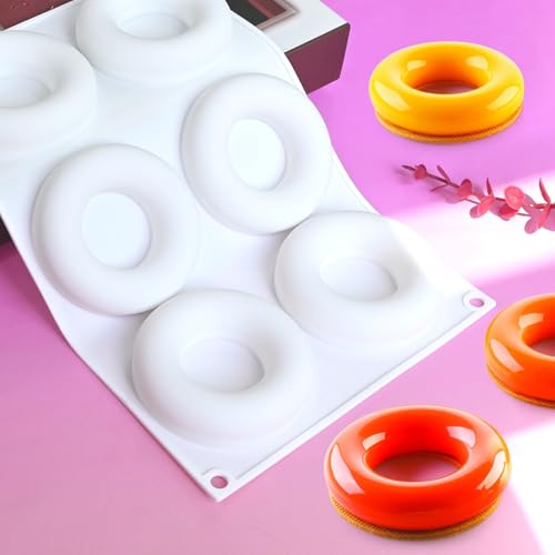 3D Donut Silicone Mold, Cupcake Baking Pan Mousse Tray Molds, Kitchen Cake Decorating Fondant Mould for Pumpkin Shaped Baking Mousse Cake, 6-Cavity Non-Stick Silicone Moulds (D_ Donut) - size: D_ Donut