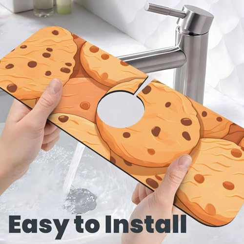 Kitchen Sink Faucet Mat Splash Guard, Chocolate Chip Cookies Super Absorbent Drying Mat, Non-Slip Drain Pad for Bathroom Counter - color: Chocolate Chip Cookies