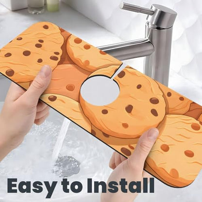 Kitchen Sink Faucet Mat Splash Guard, Chocolate Chip Cookies Super Absorbent Drying Mat, Non-Slip Drain Pad for Bathroom Counter - color: Chocolate Chip Cookies