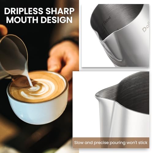 Milk Frothing Pitcher, Dailyart 6.8oz/200ml Milk Frother Cup 304 Stainless Steel Steaming Pitcher With Internal Scale, Espresso Accessories, Frother Pitchers For Espresso Machine Cappuccino Latte Art - size: 6.8 Ounces