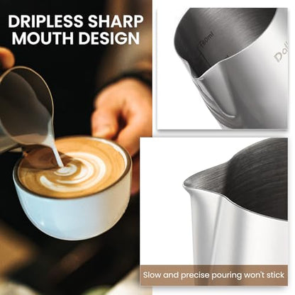 Milk Frothing Pitcher, Dailyart 6.8oz/200ml Milk Frother Cup 304 Stainless Steel Steaming Pitcher With Internal Scale, Espresso Accessories, Frother Pitchers For Espresso Machine Cappuccino Latte Art - size: 6.8 Ounces