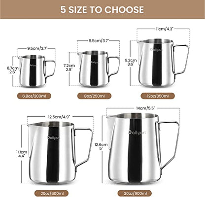 Milk Frothing Pitcher, Dailyart 12oz/350ml Milk Frother Cup 304 Stainless Steel Milk Steamer Cup with Scale, Espresso Machine Accessories, Milk Pitcher with Art Pen for Cappuccino Coffee Latte Art - size: 11.8 Ounces