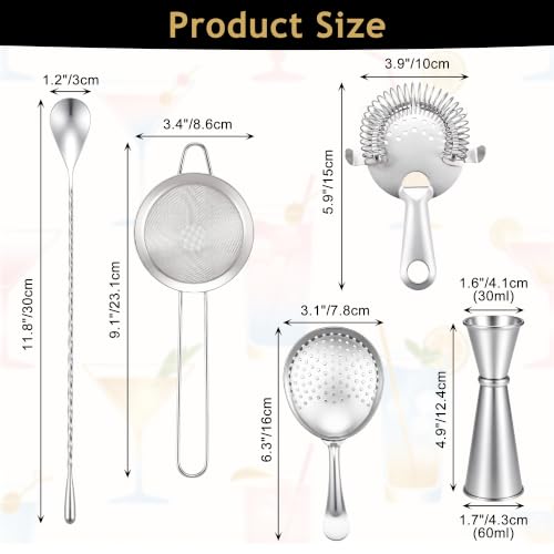 Yoption Cocktail Strainer Set, Stainless Steel Bar Tools with Mixing Stirring Spoon, Julep, Hawthorne, Fine Mesh Strainer and Jigger for Bartending