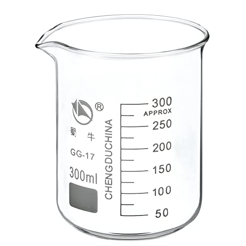 PATIKIL 300ml Low Form Glass Beaker, 3.3 Borosilicate Glass Graduated Printed Scale Measuring Cups with Spout for Kitchen Lab Liquids Transit Boiling - size: 300ml