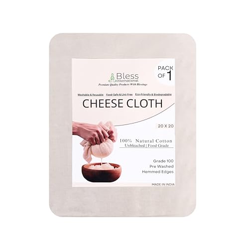 Bless International Premium Cotton Cheese Cloth Ultra Dense Butter Muslin For Straining Nut Milk Crafts & More 20x20 Inch 2 Hemmed Edges Grade 100 XL Unbleached & Reusable Off White - size: 20x20 Inch (1 Piece)