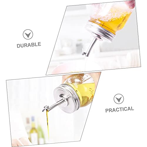 2pcs Stainless Steel Jar Pour Spout Lids Wide Mouth Replacement Lid for Oil Vinegar Liquor Soy Sauce Bottles Easy Pour and Store Leak-resistant Kitchen Accessory