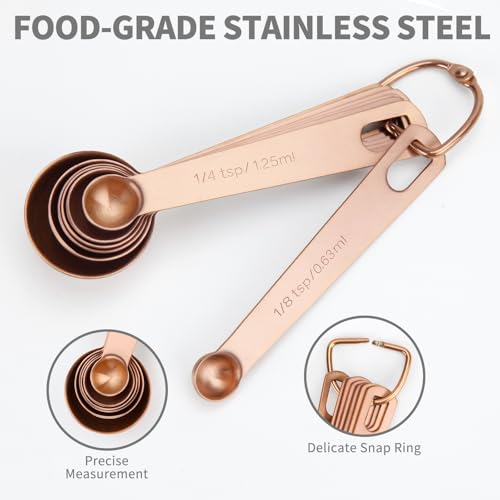 Measuring Spoons,SUS304 Stainless Steel Measuring Cups Set of 7 Piece: 1Tbsp,1/2Tbsp,1tsp,3/4tsp,1/2tsp,1/4tsp,1/8tsp Teaspoon Coffee Scoop Tablespoon for Dry and Liquid Ingredients,Rose Gold - color: Rose Gold