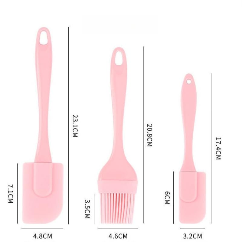 3PCS Silicone Pastry Brushes, Baking Cream Scraper,Household Kitchen Rubber Oil Brush, Cake Spreader for Baking, Grilling (Pink)