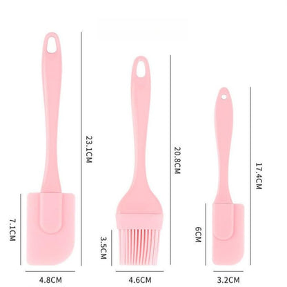 3PCS Silicone Pastry Brushes, Baking Cream Scraper,Household Kitchen Rubber Oil Brush, Cake Spreader for Baking, Grilling (Pink)