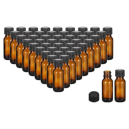 PATIKIL 0.5oz(15ml) Glass Sample Bottles, 48Pcs Round Bottle Dispensing Bottles with Black Poly Cone Cap for Reagent Liquids, Essential Oils, Perfume, Amber - color: Amber,Black, size: 0.5 fl oz