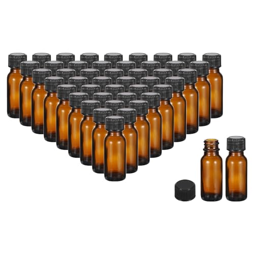 PATIKIL 0.5oz(15ml) Glass Sample Bottles, 48Pcs Round Bottle Dispensing Bottles with Black Poly Cone Cap for Reagent Liquids, Essential Oils, Perfume, Amber - color: Amber,Black, size: 0.5 fl oz