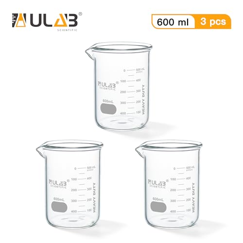 ULAB Scientific Glass Beakers, Vol. 600ml, 3.3 Borosilicate Griffin Low Form with Printed Graduation, Pack of 3, UBG1039 - style: Vol.600ml, Pack of 3