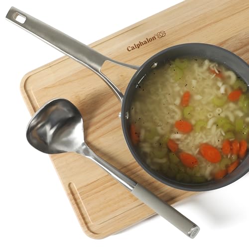 Calphalon Edge 수프 국자, 스테인리스 스틸 수프 국자, 실리콘 손잡이가 있는 서빙 국자, 내열성 논스틱 안전 주방 국자, 수프, 소스 및 스튜용, 회갈색 - color: 토프 및 고무 손잡이 (가장자리 - 수프 국자)