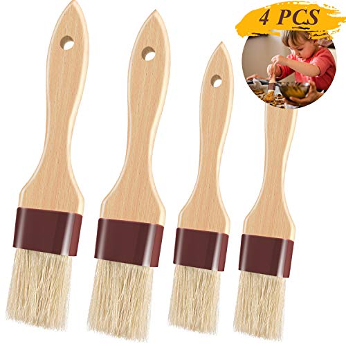 Pastry Brushes for Baking Basting Brush with Boar Bristles and Beech Hardwood Handles Culinary Oil Brush for Barbecue Butter Grill BBQ Sauce Baster Marinade Kitchen Food Cooking Brushes (1/1.5-4PCS) - color: 1 inch & 1.5 inch - 4PCS