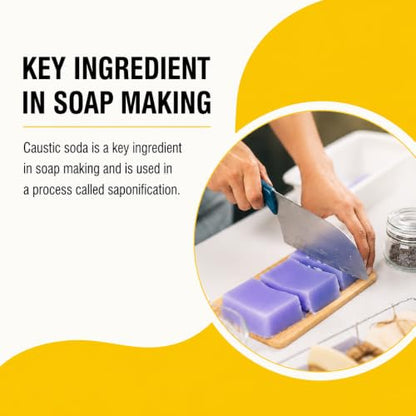 Caustic Soda Powder 350g - 99% Pure Sodium Hydroxide (Lye) Food Grade USP/FCC - for Soap Making, Pretzel & Bagel Bath, Drain Cleaner, pH Adjuster - Resealable Pouch