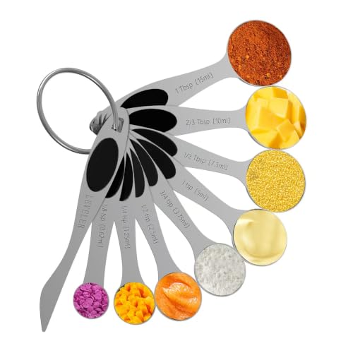 Measuring Spoons,Magnetic Measuring Spoons Set,304 Stainless Steel 8 Single Side Measuring Spoons Set and 1 Leveler with Strong N45 Magnetss,Heavy Duty Metal Kitchen Gadgets for Baking & Cooking - color: Black Magnetic Measuring Spoons Set - S